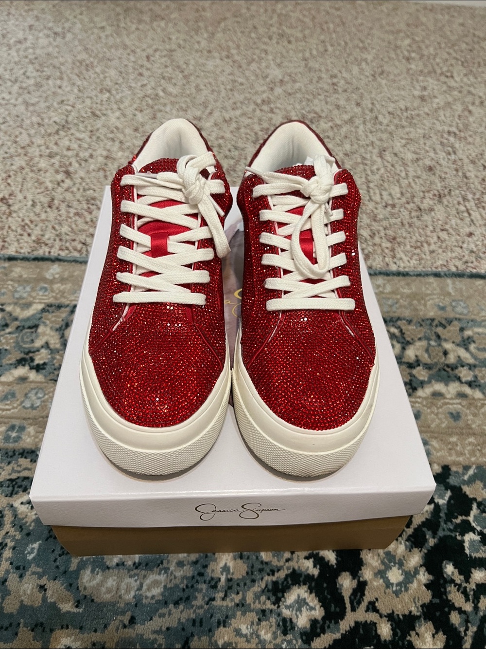 Jessica Simpson Red Glitter Platform Sneakers